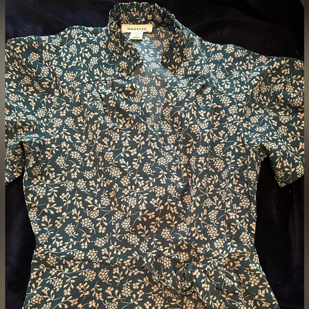 Teal and Cream Floral Blouse
